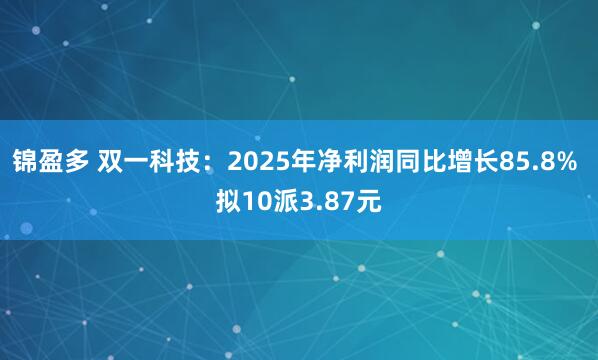 锦盈多 双一科技：2025年净利润同比增长85.8% 拟10派3.87元