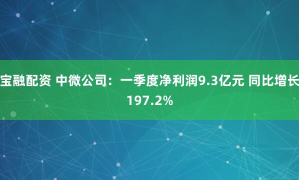 宝融配资 中微公司：一季度净利润9.3亿元 同比增长197.2%