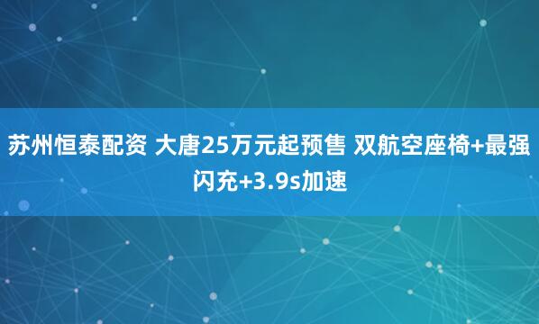苏州恒泰配资 大唐25万元起预售 双航空座椅+最强闪充+3.9s加速